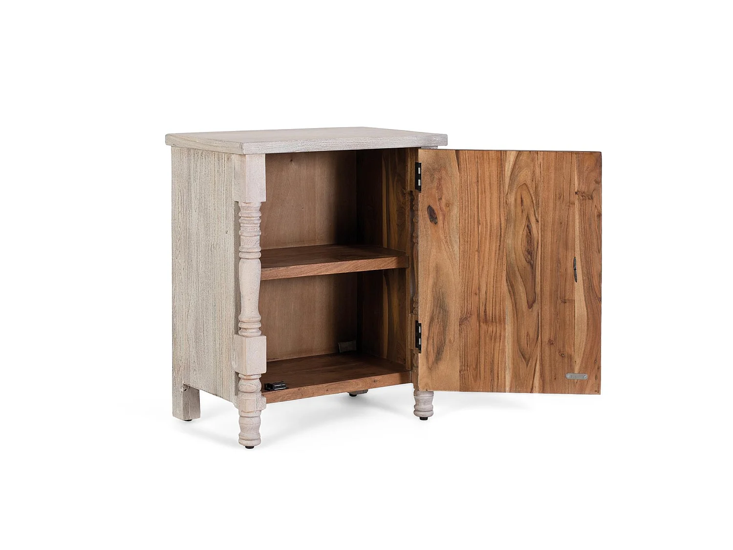 Table de chevet en chêne recyclé de 55 cm, style bohème ethnique