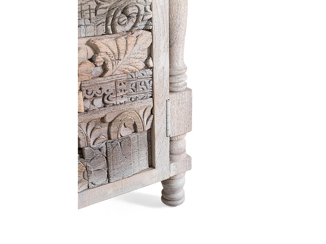 Table de chevet en chêne recyclé de 55 cm, style bohème ethnique