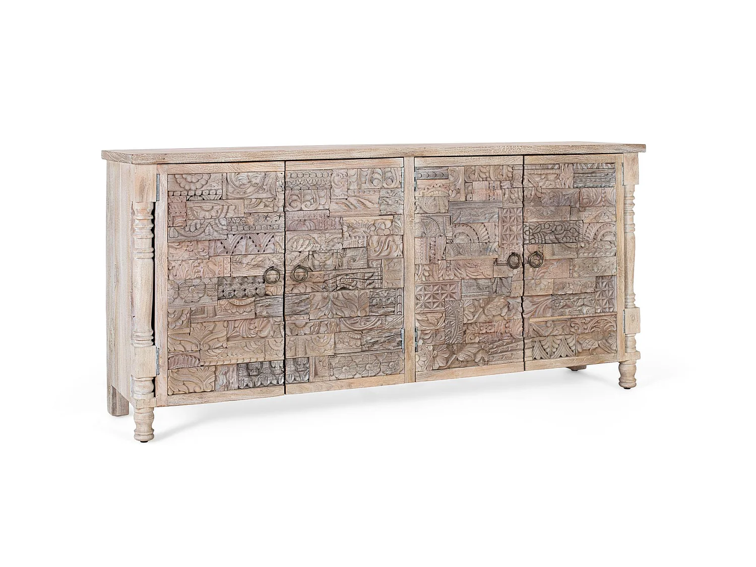 Buffet en chêne recyclé 180 cm, style bohème ethnique