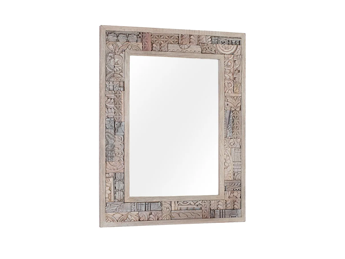 Miroir en chêne recyclé de 85 cm, style bohème ethnique