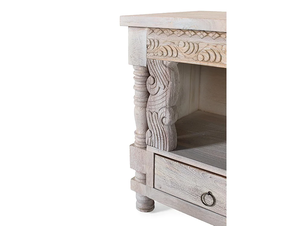 Meuble TV en chêne recyclé 150 cm, style bohème ethnique