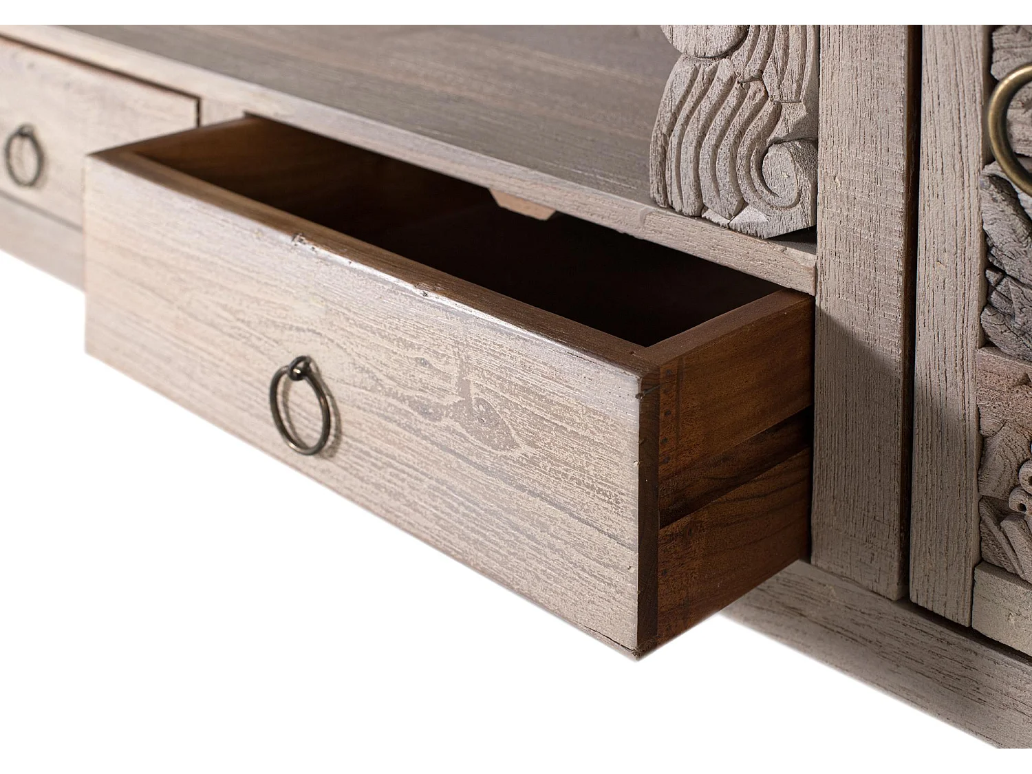 Meuble TV en chêne recyclé 150 cm, style bohème ethnique