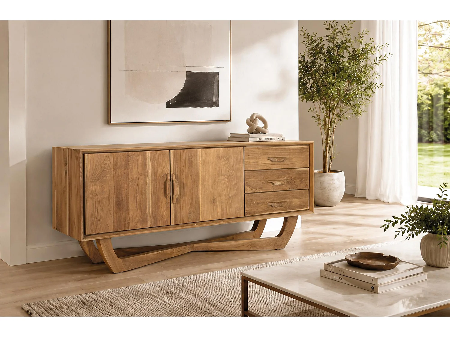 Meuble TV en bois de teck 66 cm x 150 cm x 40 cm