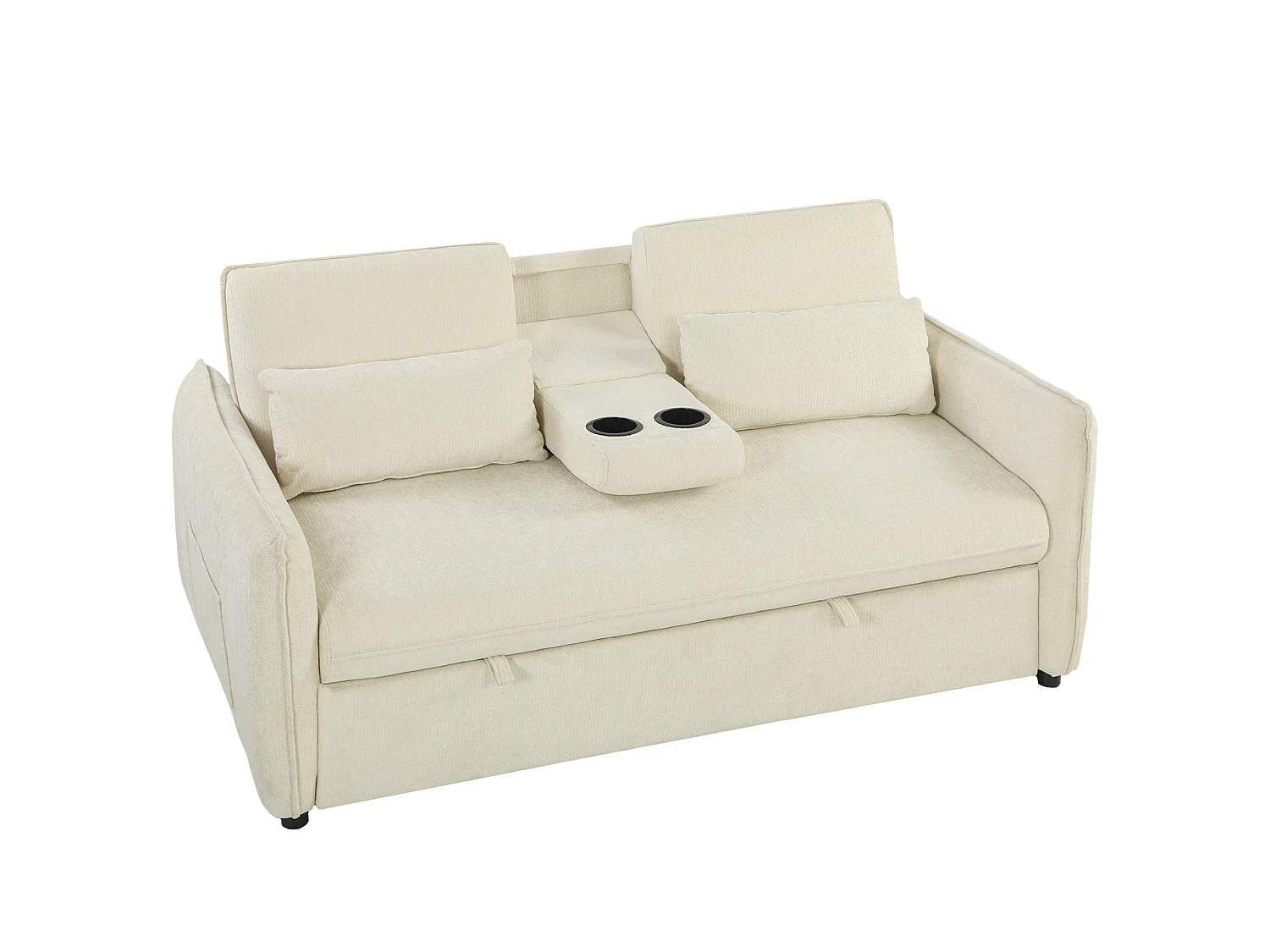 Canapé convertible 2 places inclinable porte-gobelets chenille beige