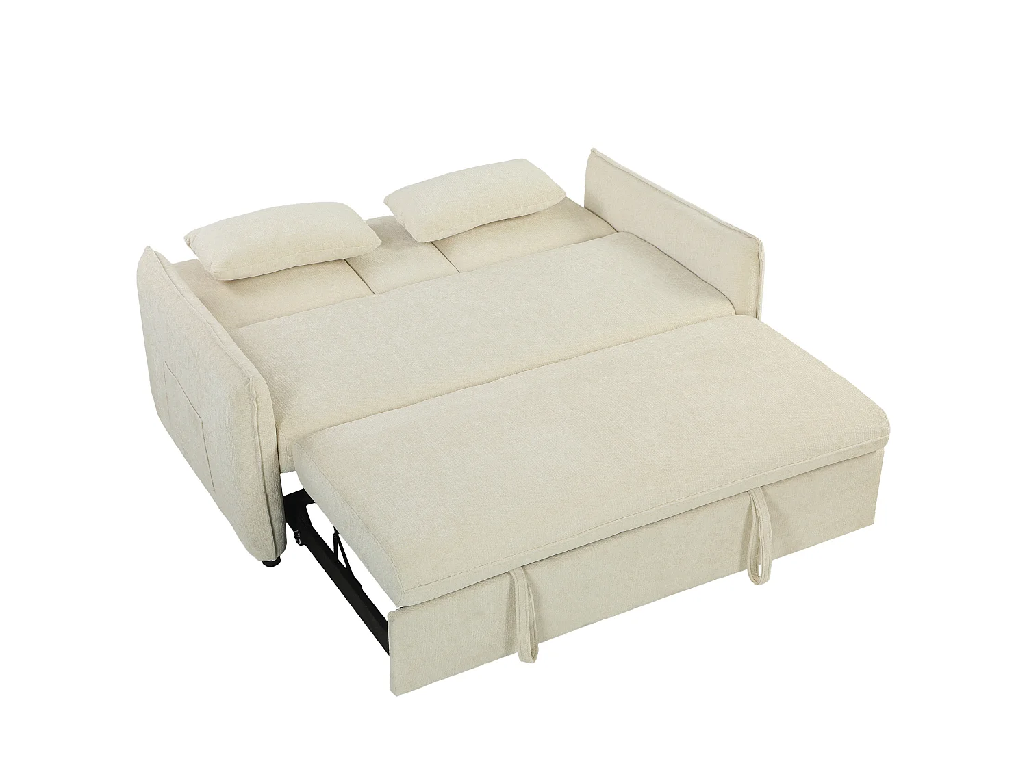 Canapé convertible 2 places inclinable porte-gobelets chenille beige