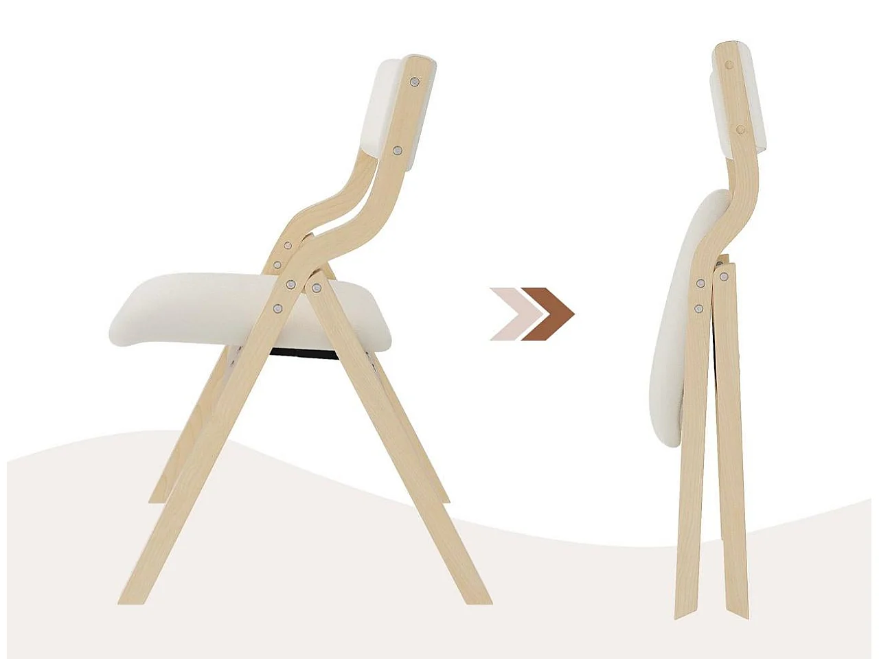 Lot de 2 chaises de salle à manger pliantes - pieds de chaise en bois massif - tissu de lin - confortable et respirant - Beige