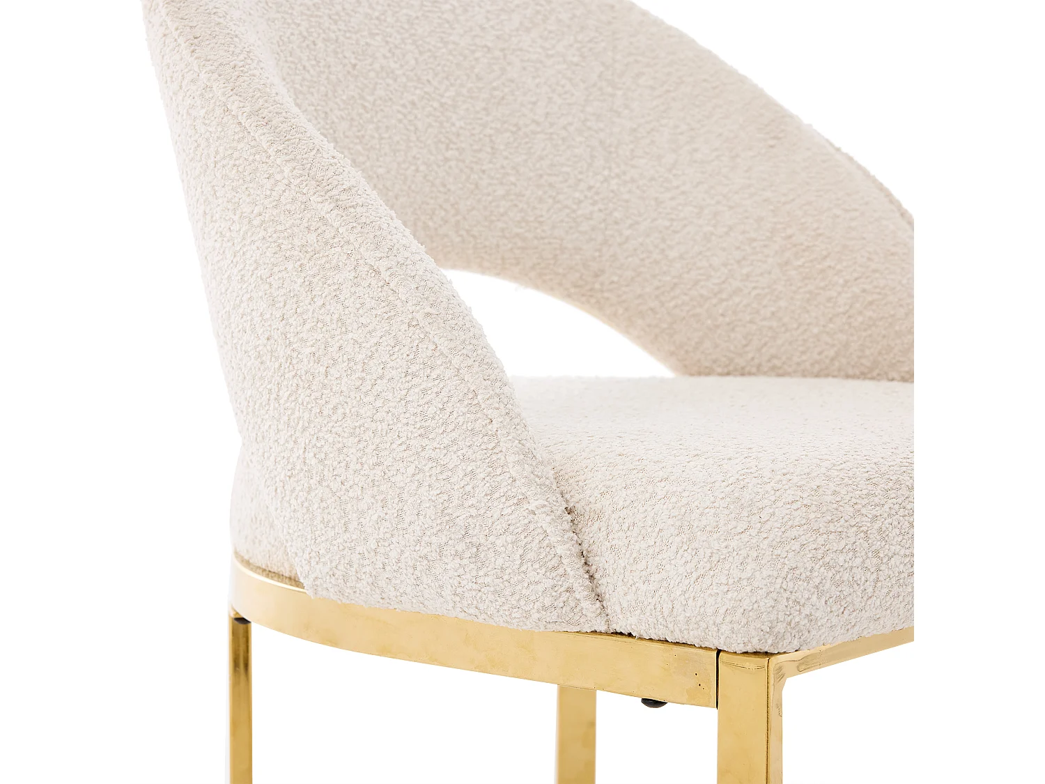 Lot de 2 chaises de salle à manger - Style moderne - Pieds plaqués or - Tissu en bouclé - Beige et doré