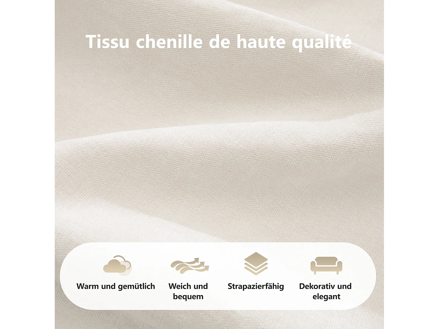 Canapé 2 Places Modulaire en Chenille, Design Minimaliste sans Cadre, Assise Profonde et Confortable - Blanc