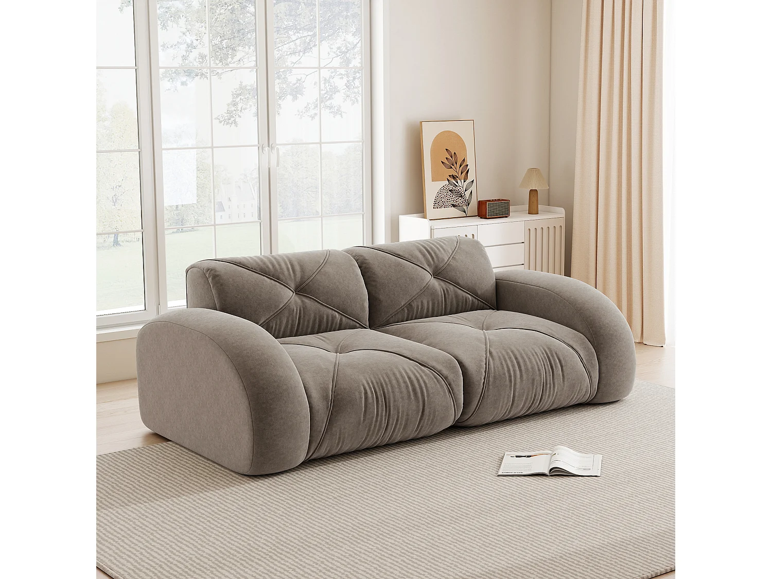 Canapé 2 Places Modulaire en Chenille, Design Minimaliste sans Cadre, Assise Profonde et Confortable - Marron