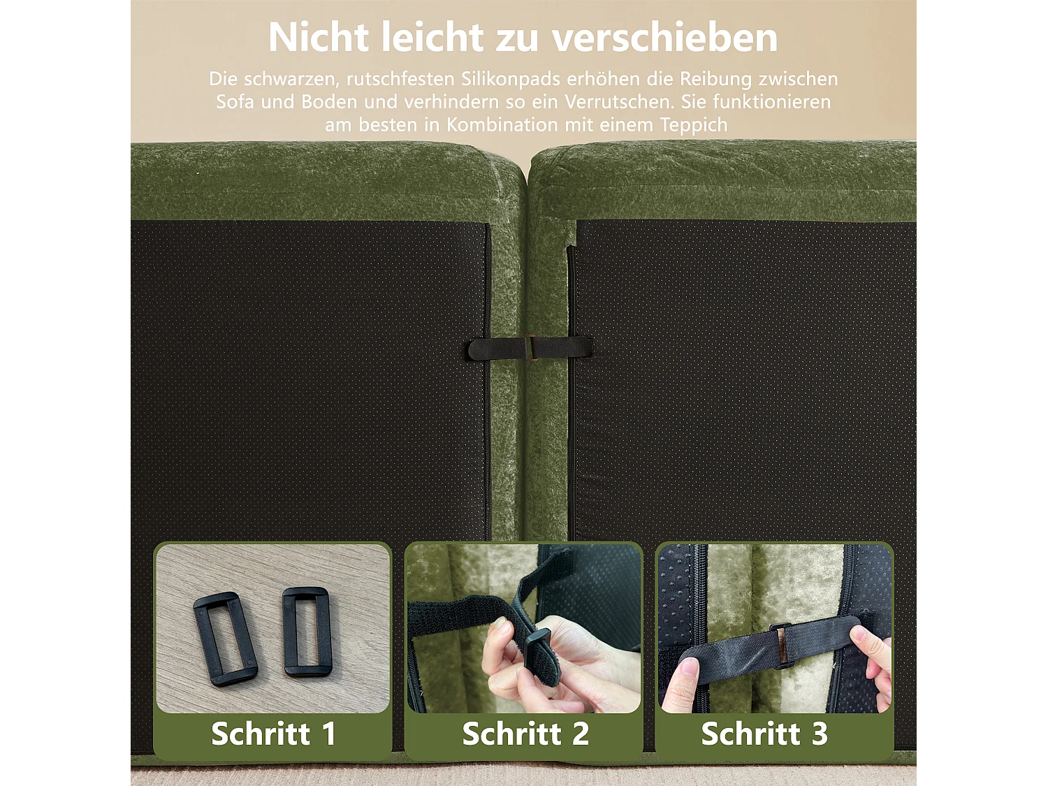 Canapé d'Angle Modulaire 2 Places avec Pouf en Chenille, Design Minimaliste sans Cadre, Assise Profonde et Flexible - Vert