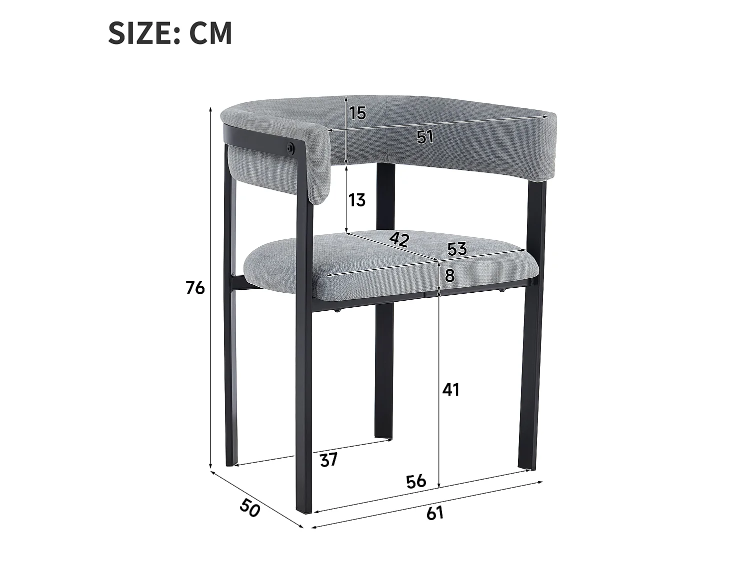 Set van 4 eetkamerstoelen - Moderne stijl - Stoelpoten van metaal - Chenillestof - comfortabel en ademend - Grijs