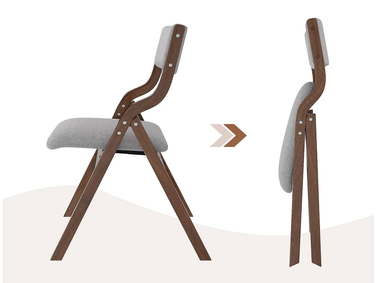 Lot de 6 chaises de salle à manger pliantes - pieds de chaise en bois massif - tissu de lin - confortable et respirant - Gris