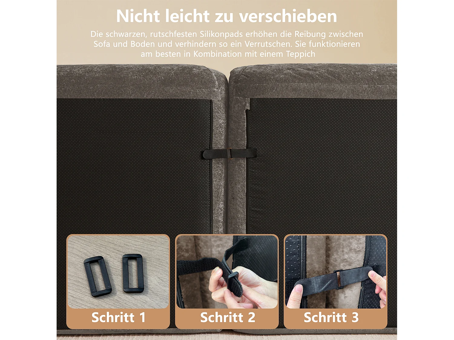 Canapé 3 Places Modulaire en Chenille, Design Minimaliste sans Cadre, Assise Profonde et Confortable - Marron