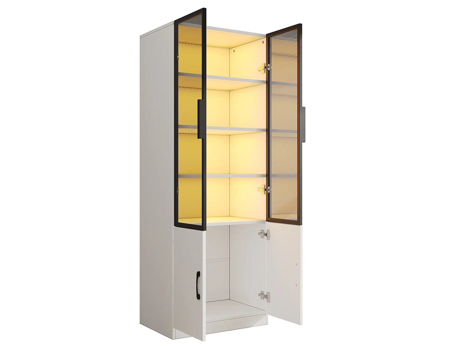 Vitrine en verre 60×40×160 cm - Éclairage LED - Avec 4 portes - Structure en aluminium - Panneaux de particules - Blanc