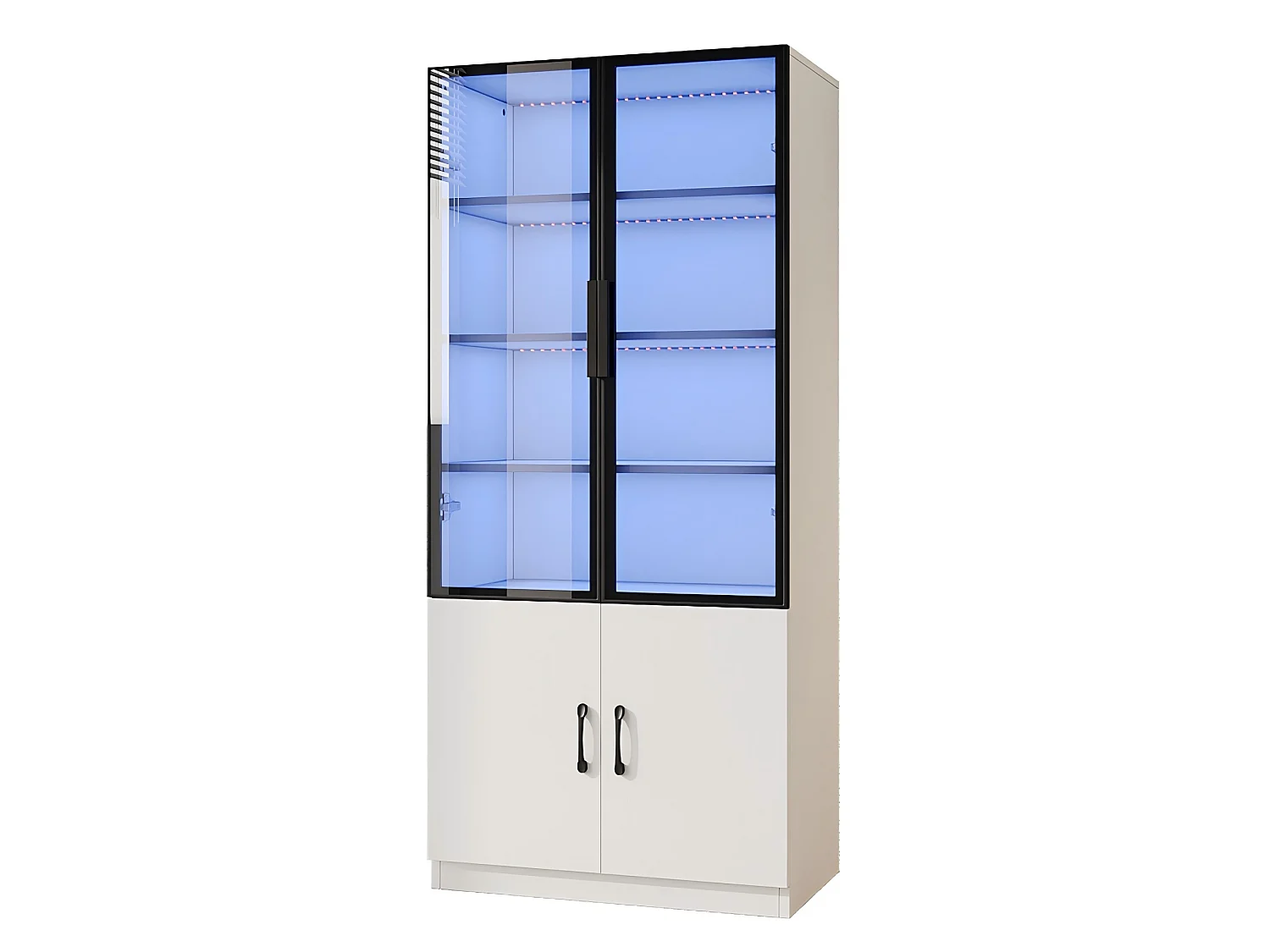 Vitrine en verre 60×40×160 cm - Éclairage LED - Avec 4 portes - Structure en aluminium - Panneaux de particules - Blanc