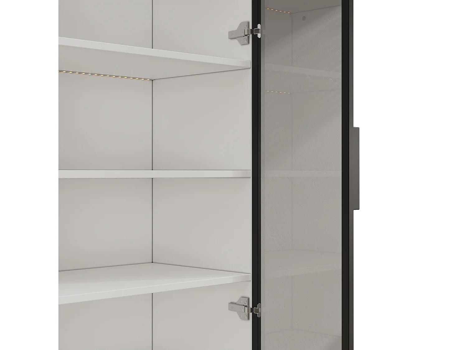 Vitrine en verre 60×40×160 cm - Éclairage LED - Avec 4 portes - Structure en aluminium - Panneaux de particules - Blanc