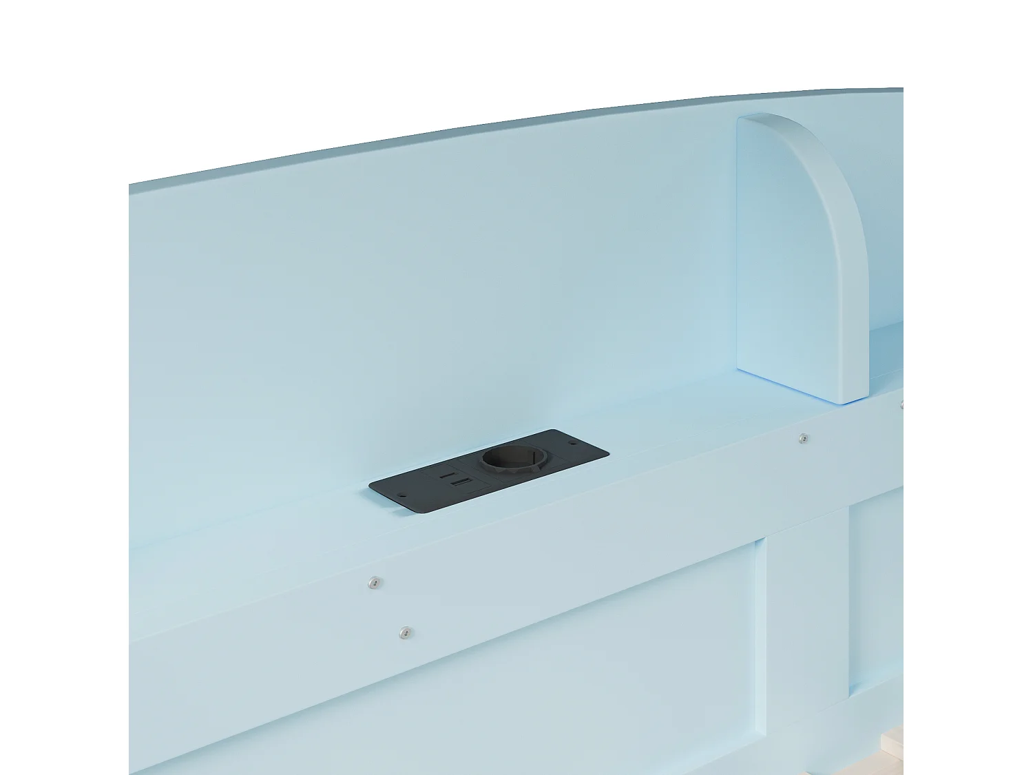 Lit superposé 90 x 200 cm - avec barrière de sécurité et échelle - avec port USB et étagère - MDF - Bleu clair (sans matelas)