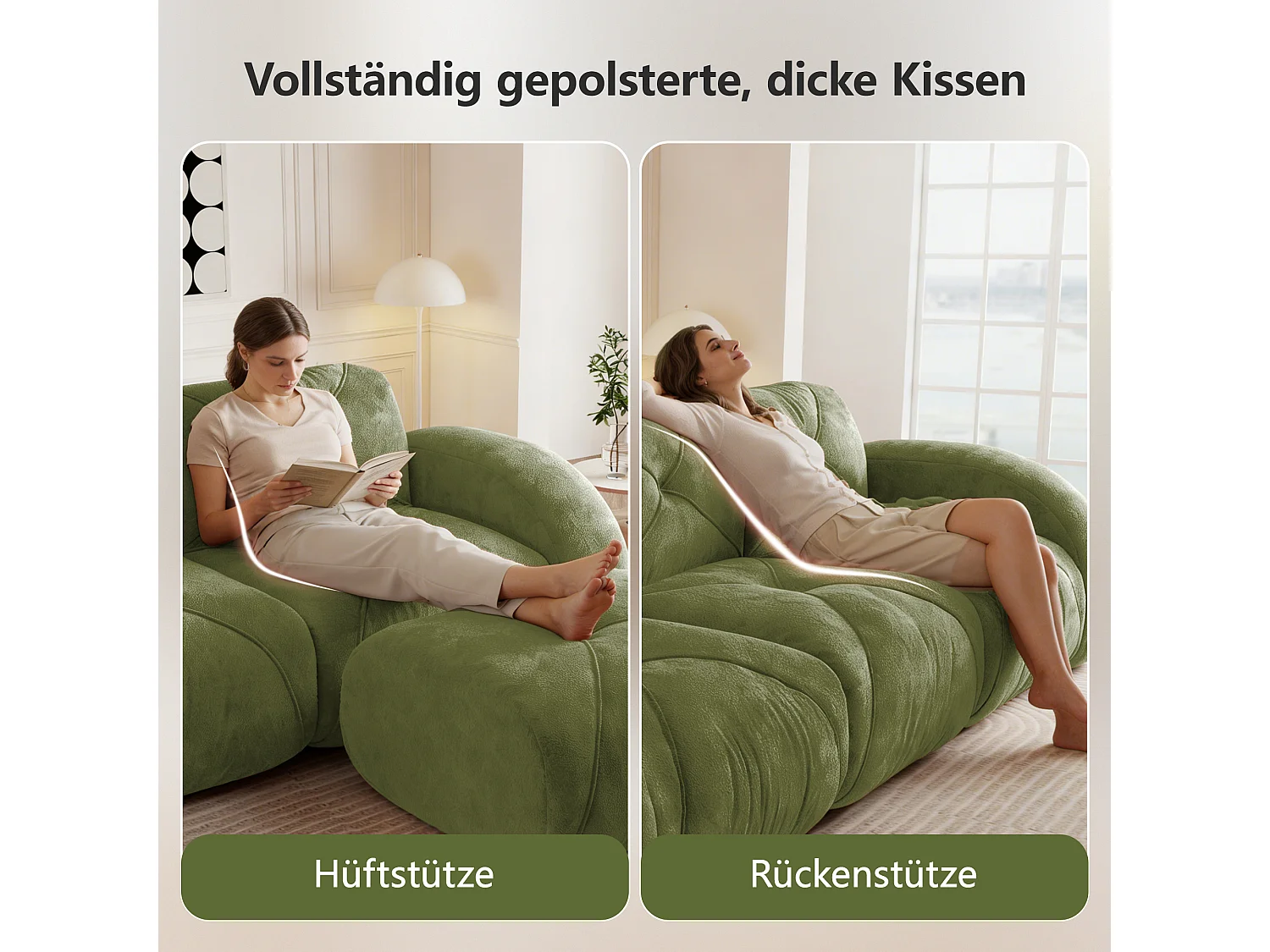 Canapé d'Angle Modulaire 4 Places avec Pouf en Chenille, Design Minimaliste sans Cadre, Assise Profonde et Flexible - Vert