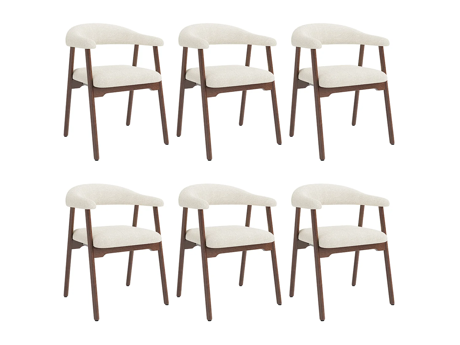 Lot de 6 chaises de salle à manger - pieds de chaise en bois massif - tissu à boucles - confortable et respirant - Beige + marron
