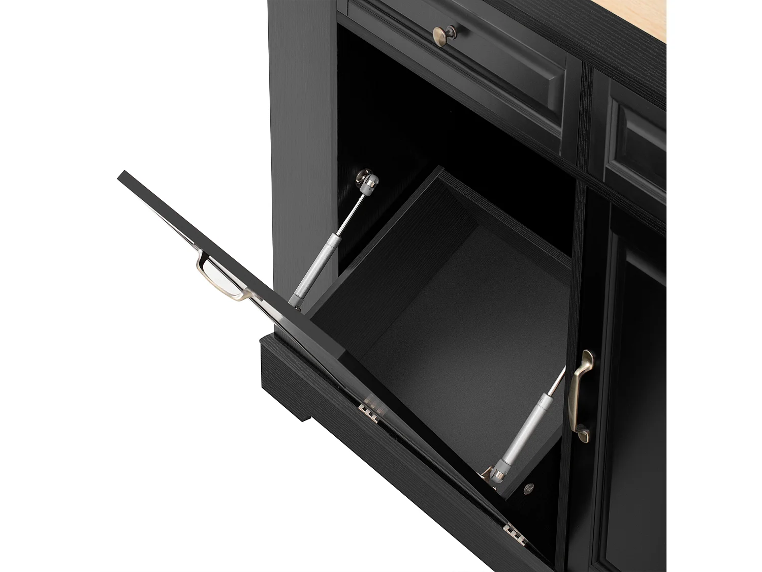 Îlot central de cuisine - table à manger extensible - avec armoire à poubelle et tiroirs - avec roulettes et espace de rangement - Noir