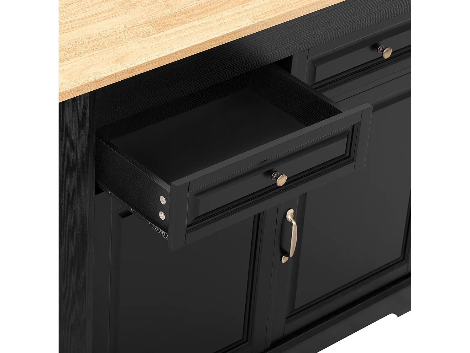 Îlot central de cuisine - table à manger extensible - avec armoire à poubelle et tiroirs - avec roulettes et espace de rangement - Noir