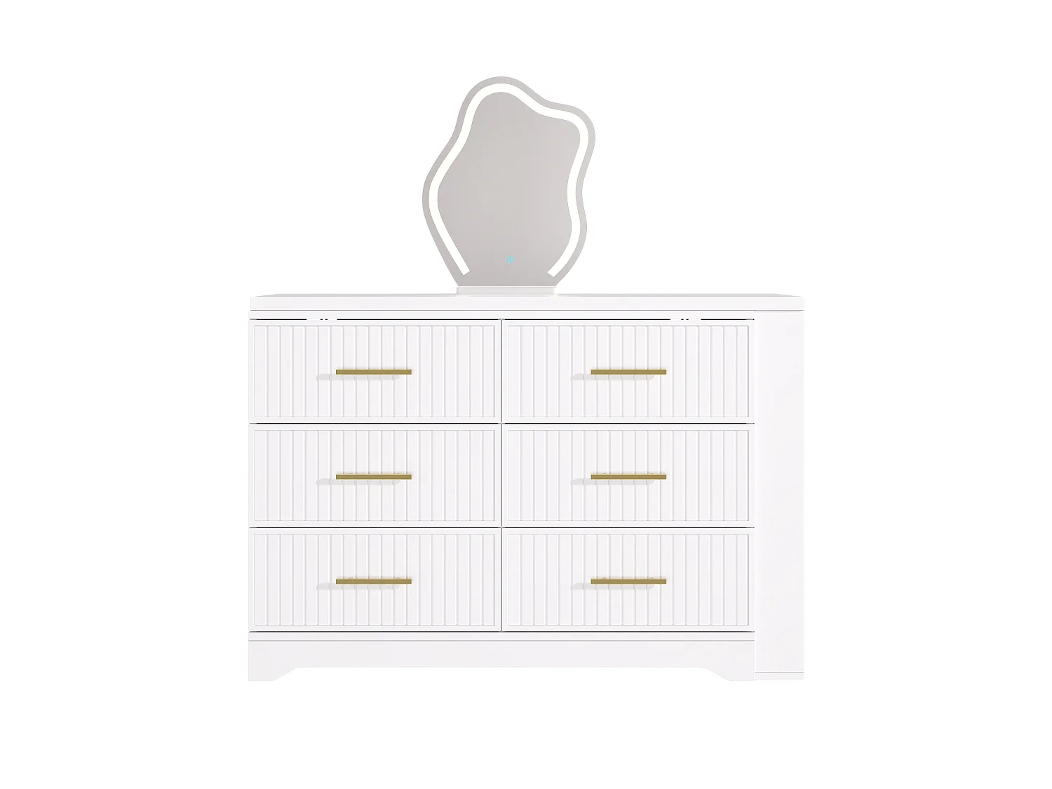 Svängbar sminkbord med spegel 110x40x129cm - med justerbar LED - med 6 lådor - öppna förvaringsfack - Vit