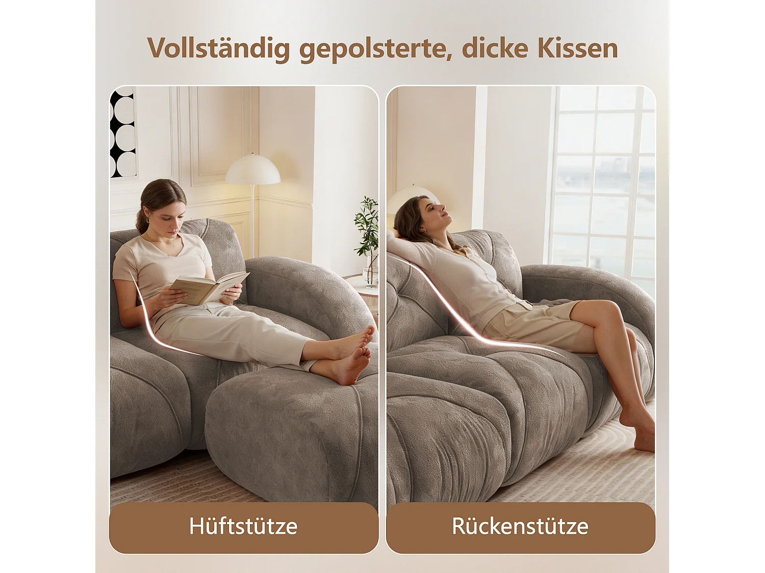 Canapé d'Angle Modulaire 3 Places avec 2 Poufs en Chenille, Design Minimaliste sans Cadre, Assise Profonde et Flexible - Marron
