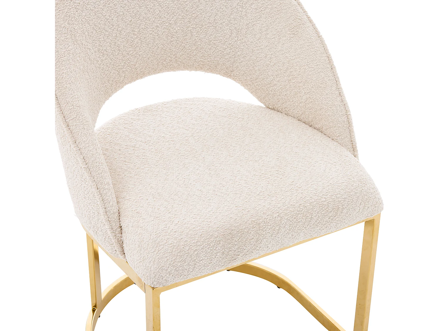 Lot de 6 chaises de salle à manger - Style moderne - Pieds plaqués or - Tissu en bouclé - Beige et doré