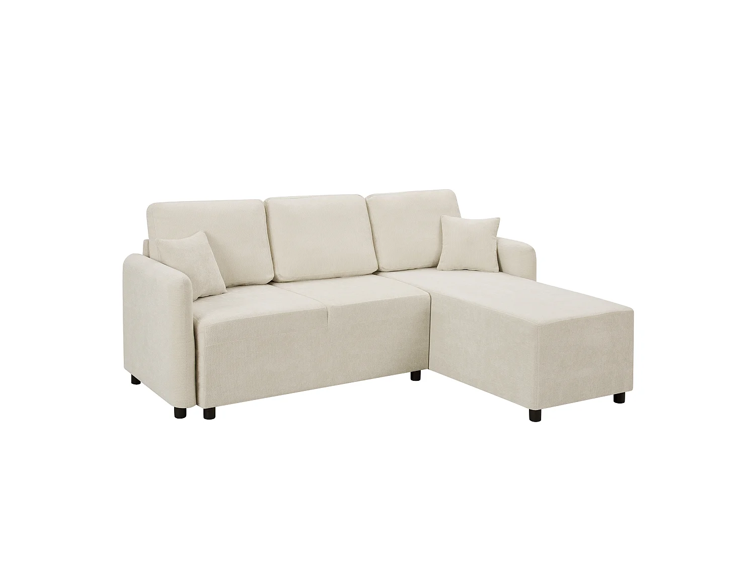 Divano angolare a L 3 posti - con penisola (144 cm) - con 2 cuscini - Tessuto ciniglia + schiuma - Beige chiaro
