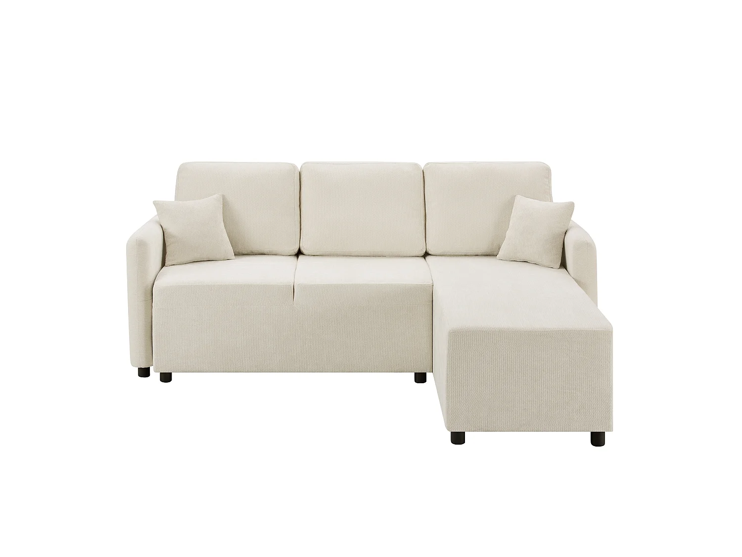 Divano angolare a L 3 posti - con penisola (144 cm) - con 2 cuscini - Tessuto ciniglia + schiuma - Beige chiaro