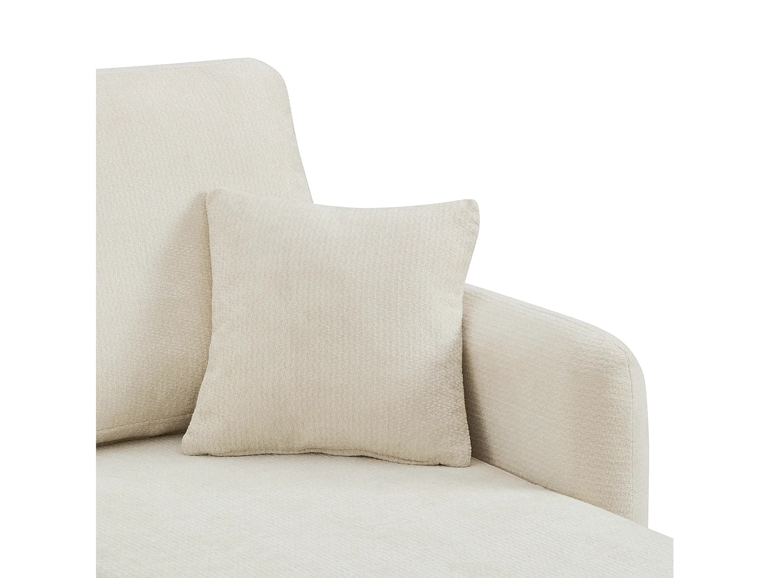 Divano angolare a L 3 posti - con penisola (144 cm) - con 2 cuscini - Tessuto ciniglia + schiuma - Beige chiaro
