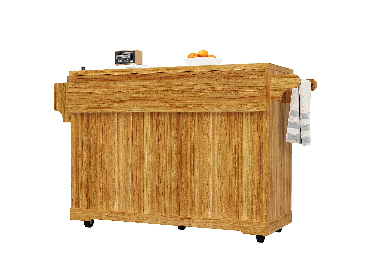 Mobil & Klapbar Køkkenø 95cm - Serveringsvogn med Vinopbevaring, Justerbare Hylder, Udtrækkelig Arbejdsplade, Ergonomisk Højde - Mørk Brun