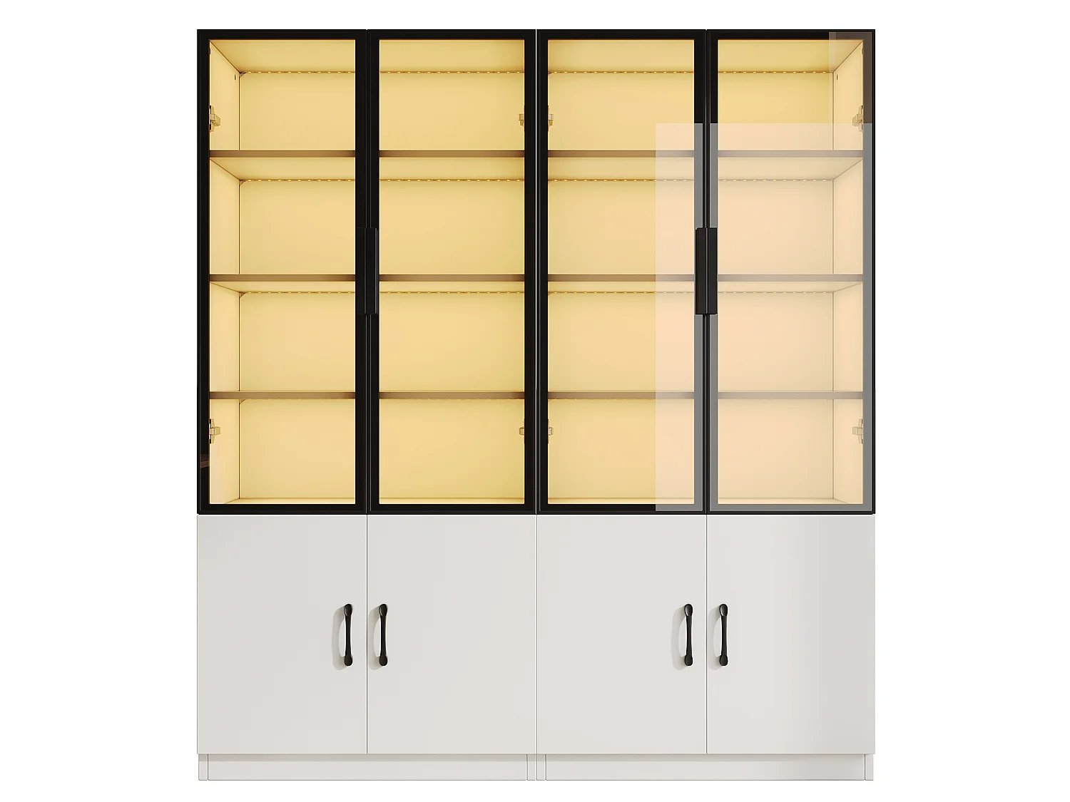Vitrine en verre 120×40×160 cm - Éclairage LED - Avec 8 portes - Structure en aluminium - Panneaux de particules - Blanc