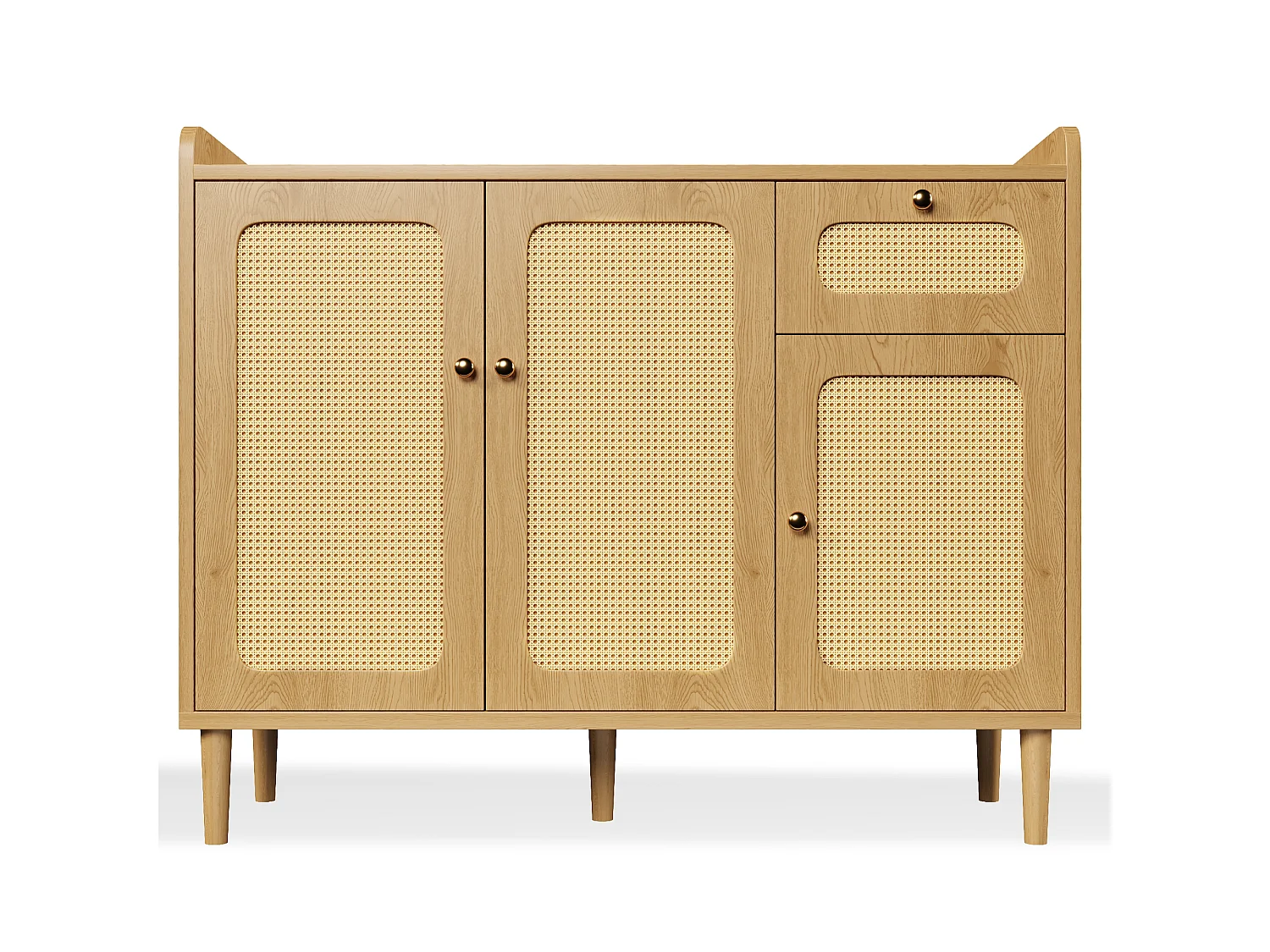 Buffet 120x40x91cm - med 1 låda och 3 dörrar - rottingutseende - lantlig stil - långsam stängningsgångjärn - ekfärg