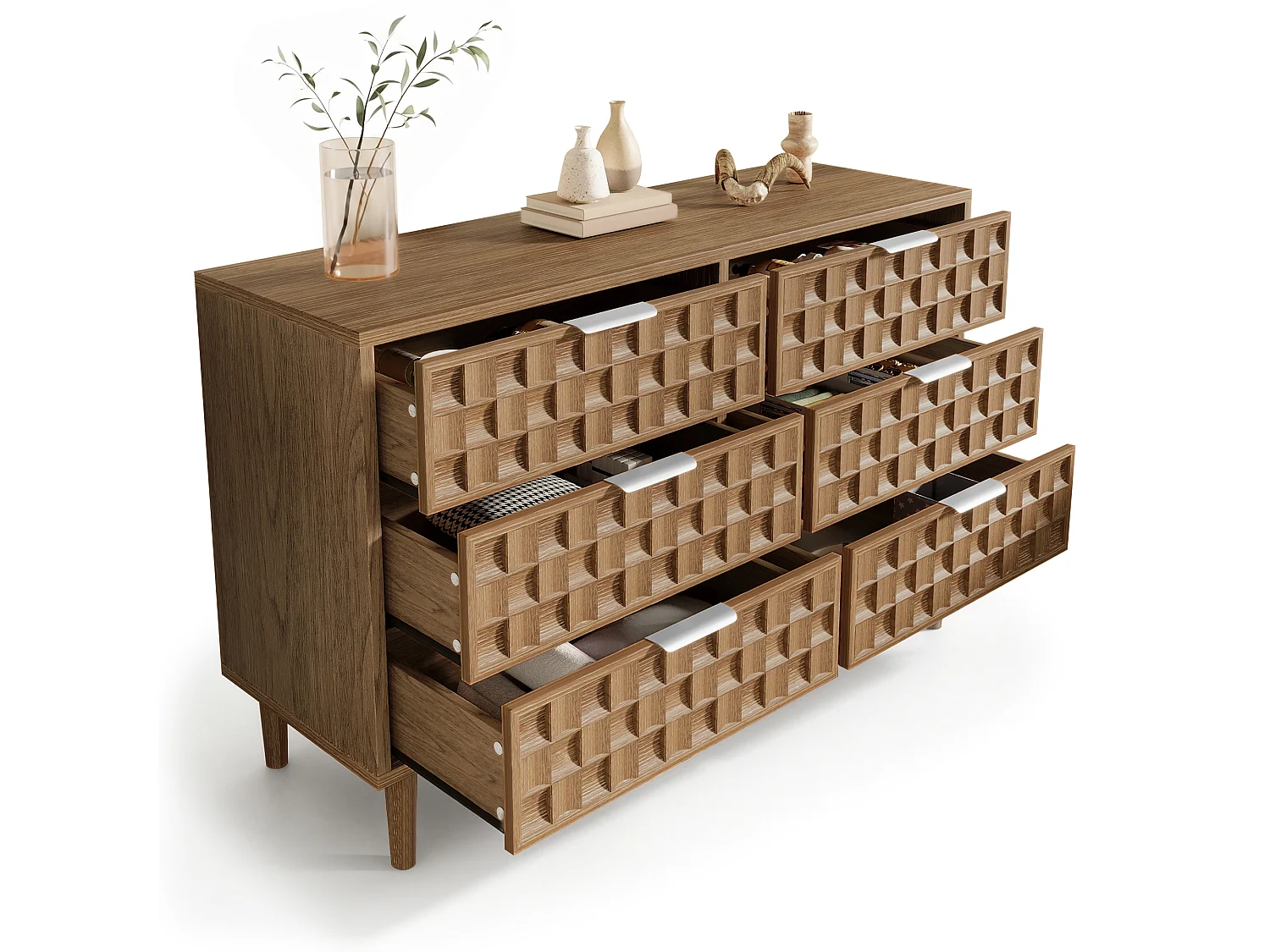 Byffé/Kommod 120x37x77cm - med 6 lådor - chokladrånmönster - ekfärg