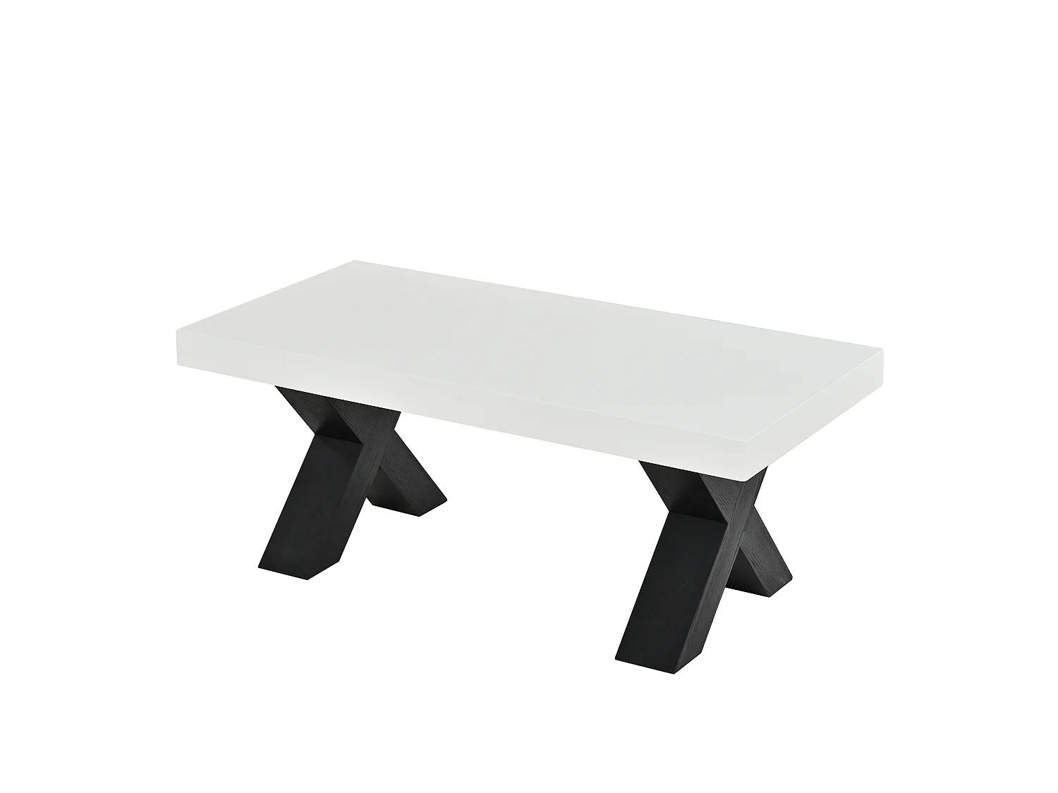 Tavolino basso rettangolare moderno 100x50x40 cm - Piano laccato lucido - Gambe a X - MDF - Bianco e nero