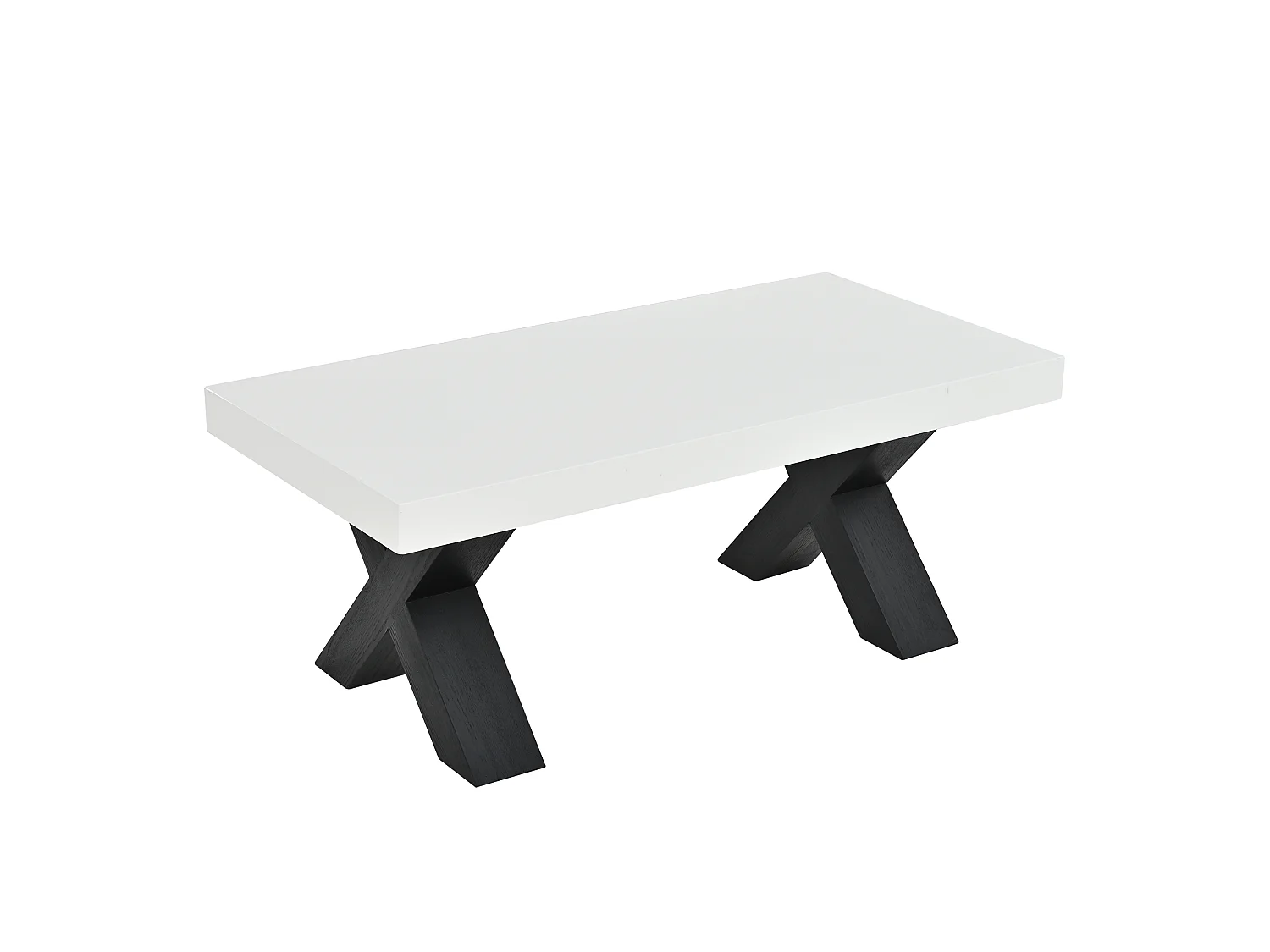 Tavolino basso rettangolare moderno 100x50x40 cm - Piano laccato lucido - Gambe a X - MDF - Bianco e nero