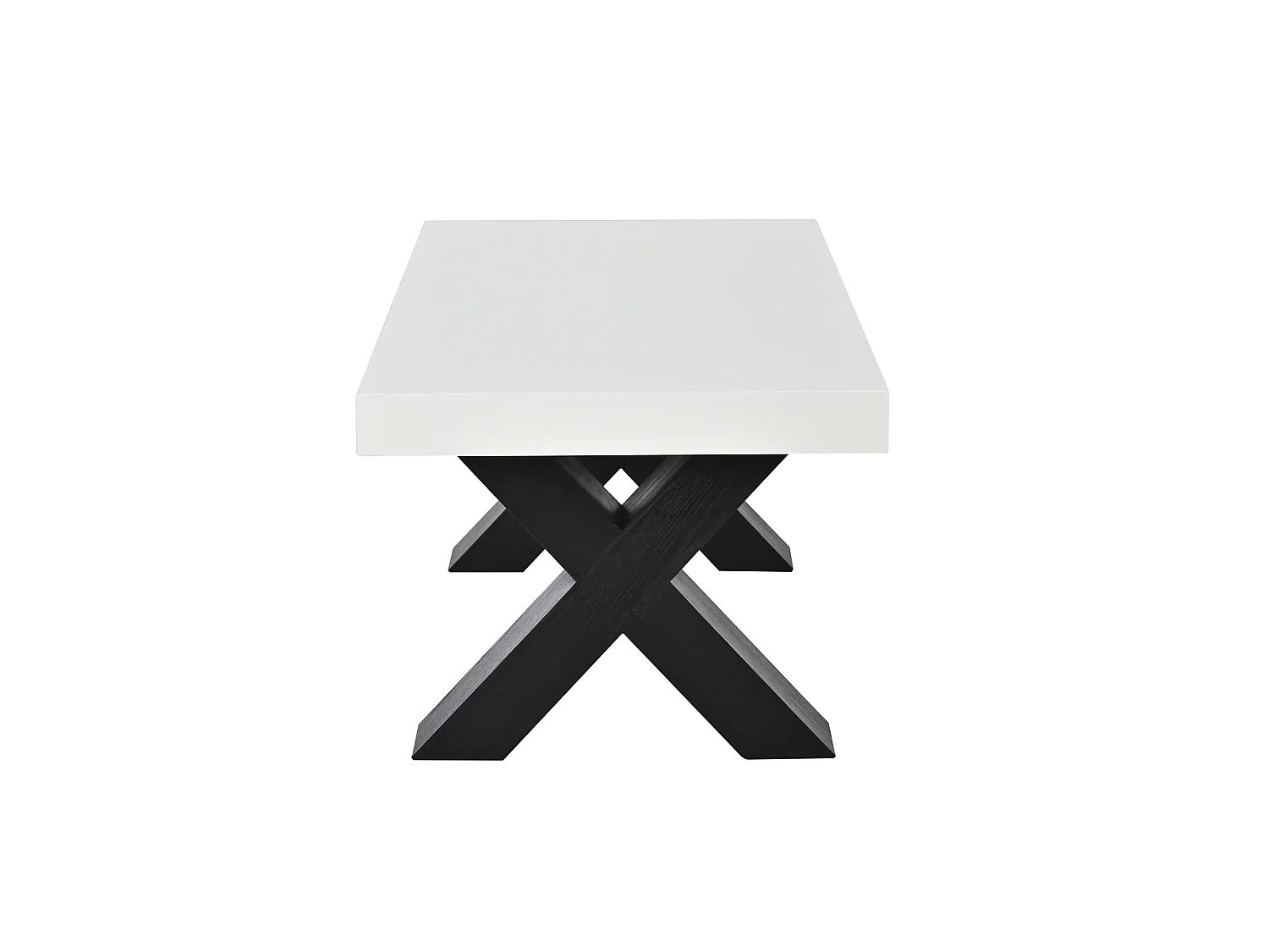 Tavolino basso rettangolare moderno 100x50x40 cm - Piano laccato lucido - Gambe a X - MDF - Bianco e nero