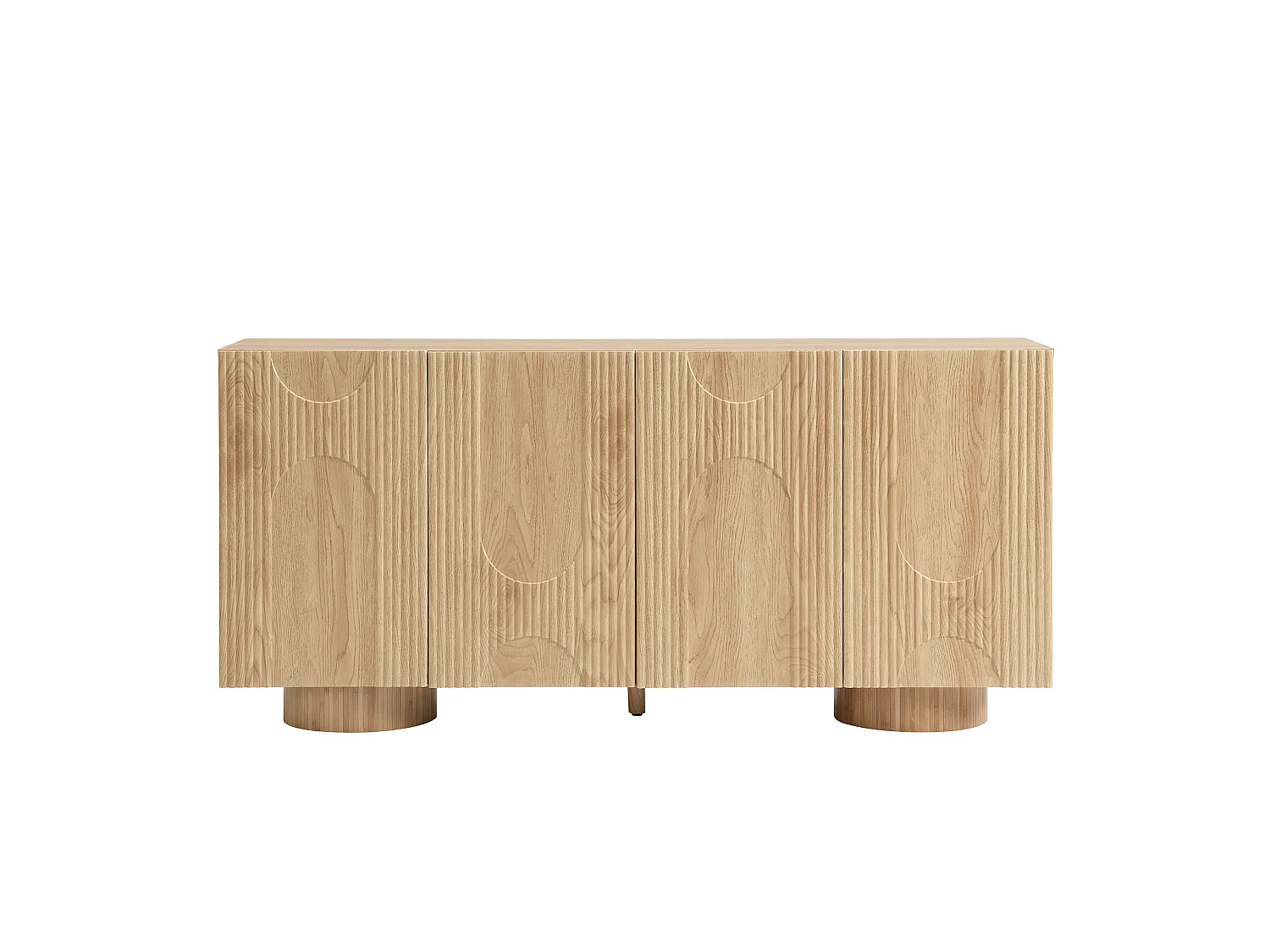 Buffet/Meuble à chaussures 160x38,5x76 cm - 4 portes et étagères réglables - Aspect bois - MDF - Naturel