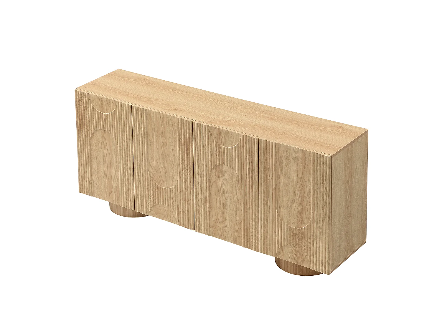 Buffet/Meuble à chaussures 160x38,5x76 cm - 4 portes et étagères réglables - Aspect bois - MDF - Naturel