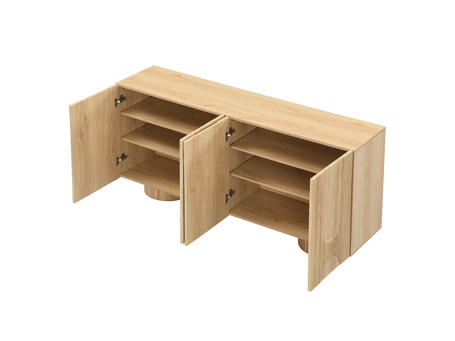 Buffet/Meuble à chaussures 160x38,5x76 cm - 4 portes et étagères réglables - Aspect bois - MDF - Naturel