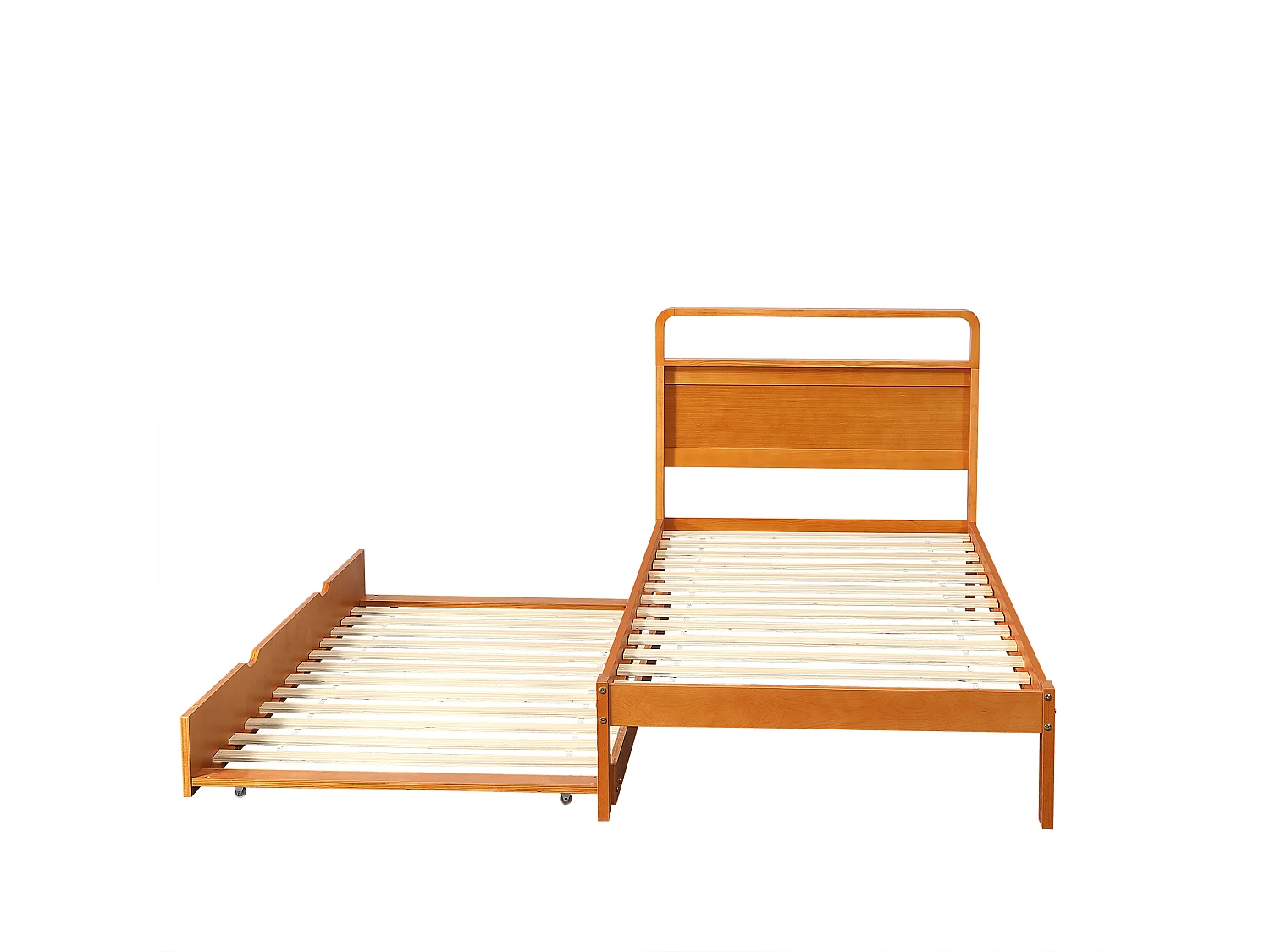 Lit en bois 90x200cm - avec lit gigogne 90x190cm - peut être installé à gauche ou à droite selon les besoins - Naturel (sans matelas)