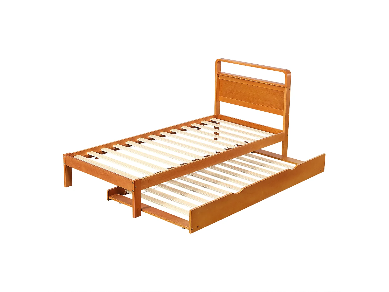 Lit en bois 90x200cm - avec lit gigogne 90x190cm - peut être installé à gauche ou à droite selon les besoins - Naturel (sans matelas)