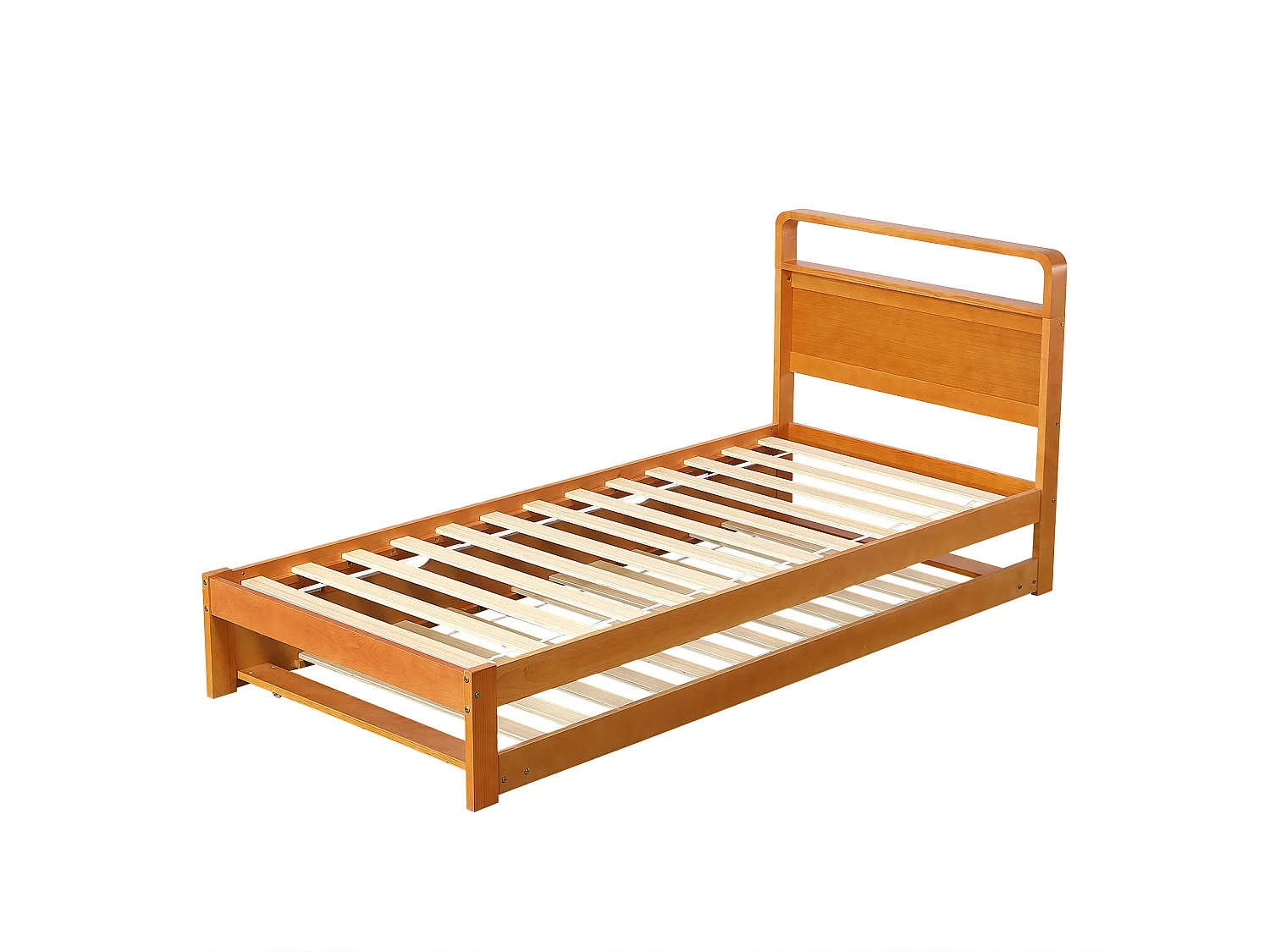 Lit en bois 90x200cm - avec lit gigogne 90x190cm - peut être installé à gauche ou à droite selon les besoins - Naturel (sans matelas)