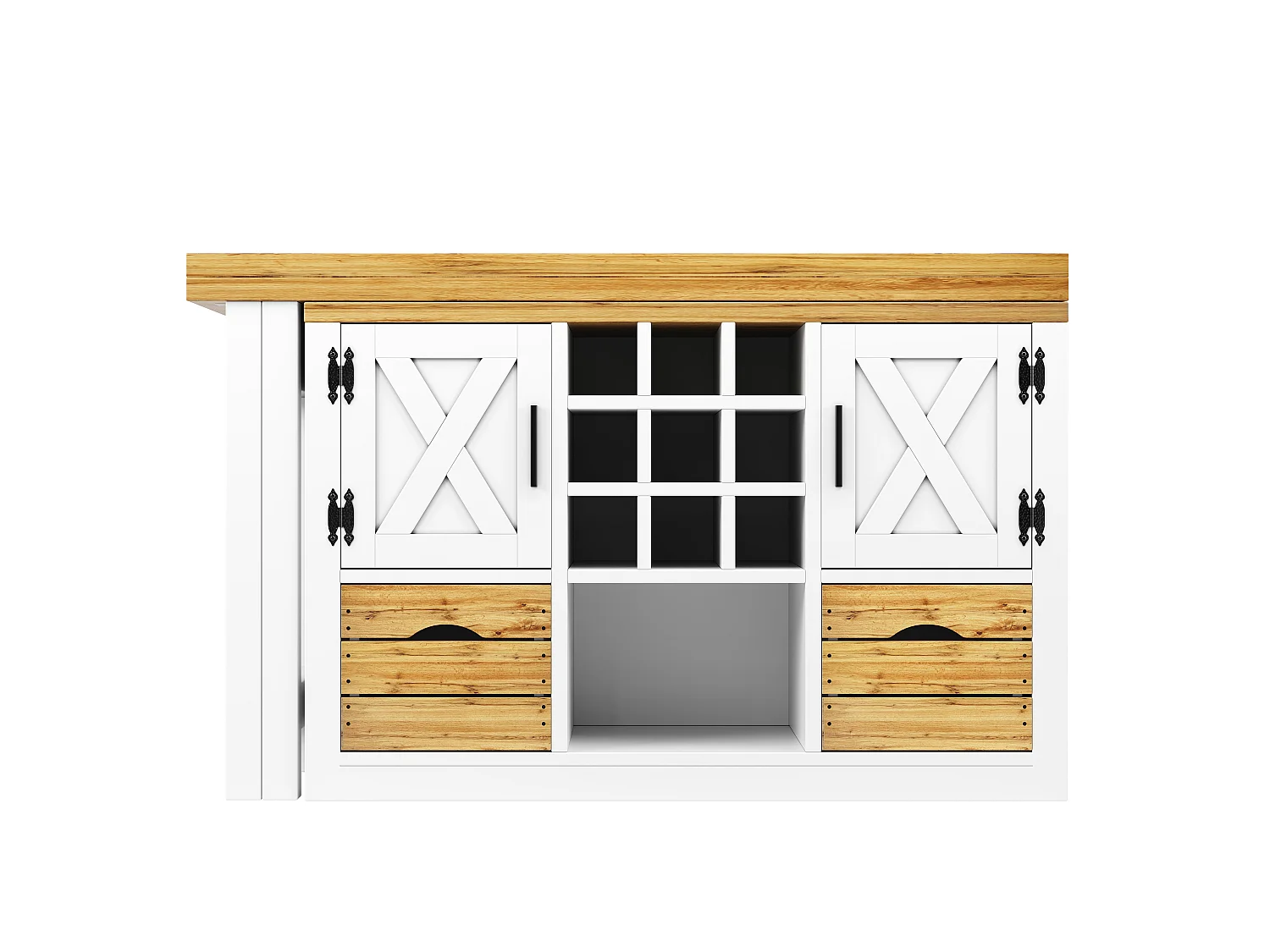 Uitbreidbaar Kookeiland 120-197cm - Draaibare Eettafel 360°, Wijnopslag & Laden, Ruimtebesparend Ontwerp, MDF - Wit