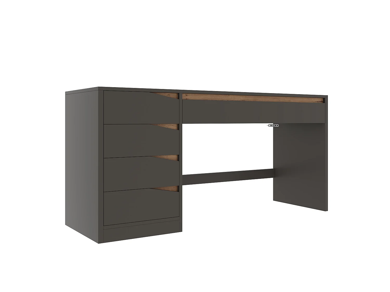 Bureau avec 5 tiroirs 140x50x78cm - Grand plateau - Coiffeuse avec rangements - Panneaux de particules - Blanc et naturel