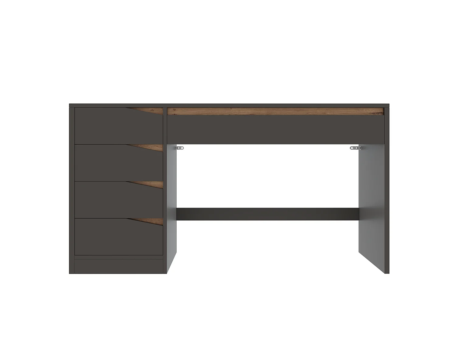 Bureau avec 5 tiroirs 140x50x78cm - Grand plateau - Coiffeuse avec rangements - Panneaux de particules - Blanc et naturel