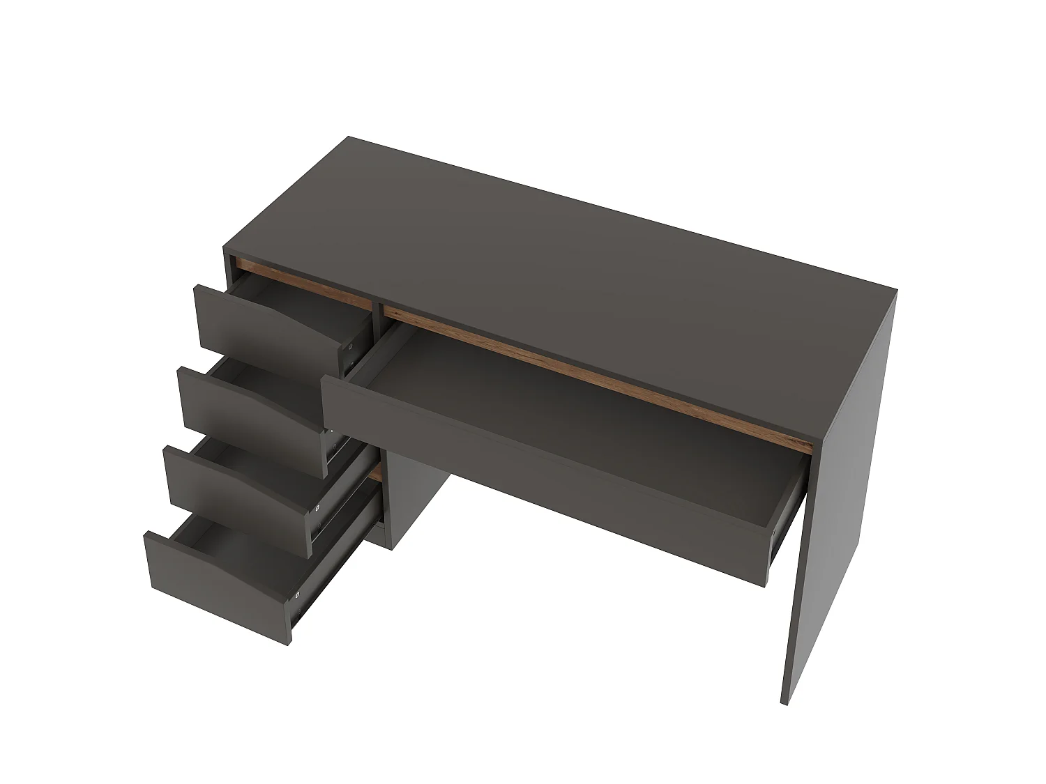 Bureau avec 5 tiroirs 140x50x78cm - Grand plateau - Coiffeuse avec rangements - Panneaux de particules - Blanc et naturel