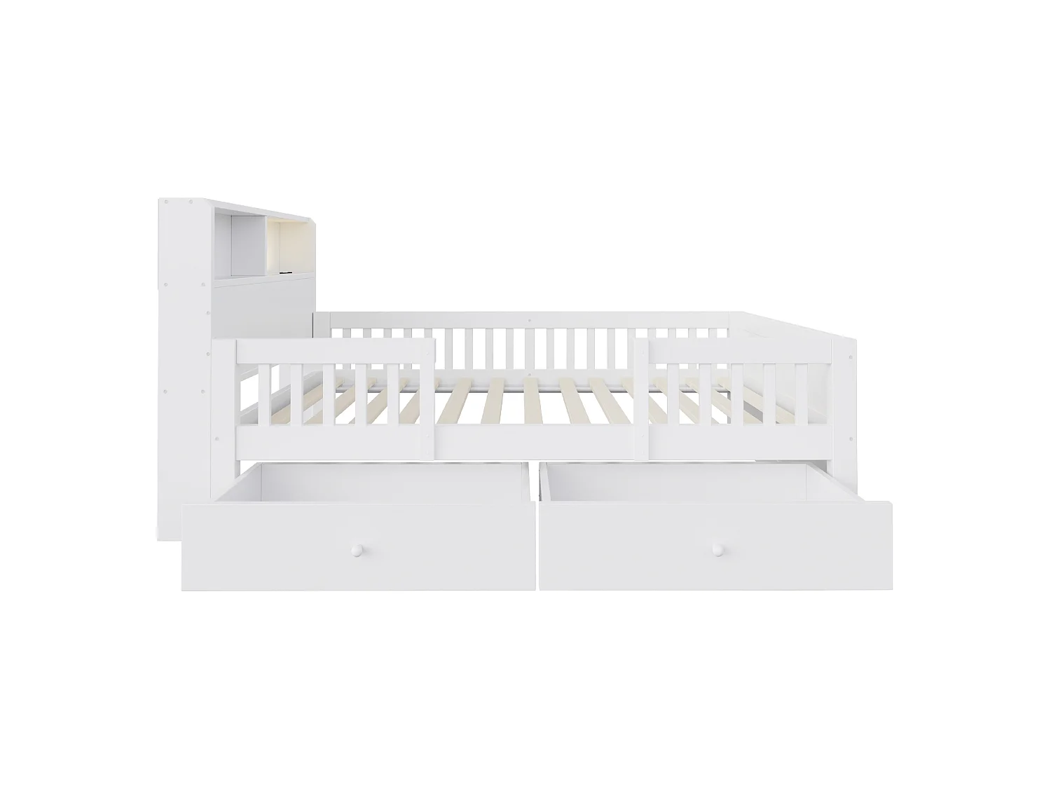 Lit enfant en bois 90 x 190 cm - avec 2 tiroirs - avec prises USB + Type-C - avec petite lampe LED - blanc (matelas non inclus)