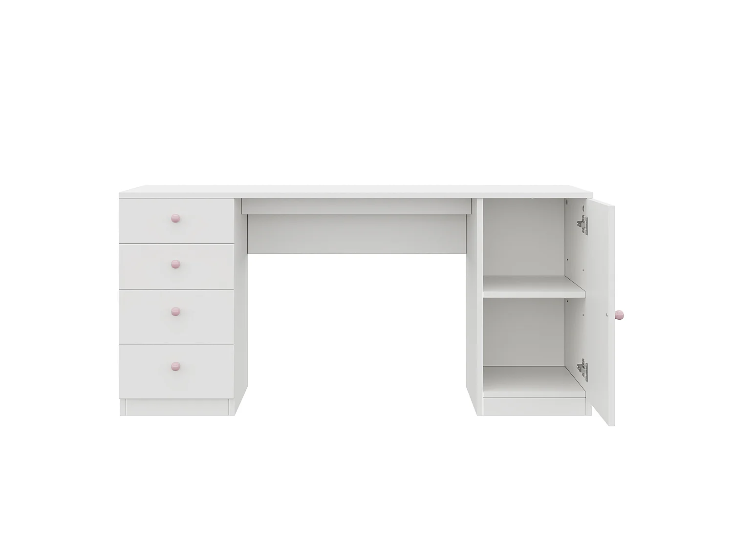 Barnskrivbord/arbetsbord - 4 lådor och 1 dörr - Handtag i keramik - 155x45x74 cm - MDF - Vit